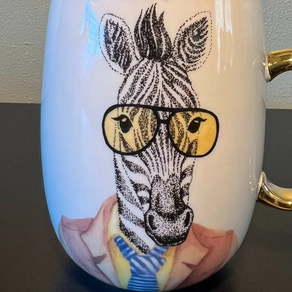 Pier 1 Imports ZEBRA Hipster Animal Wearing Aviator Sunglasses, Suit & Tie Mug